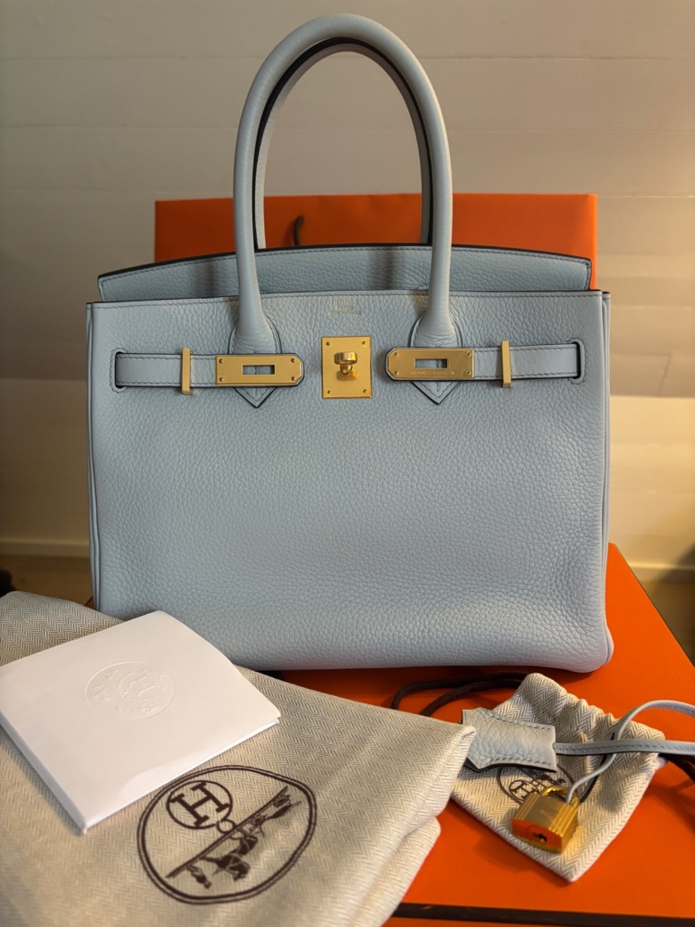 Hermes Birkin 30 Bleu Pale with Gold
Hardware Togo Leather